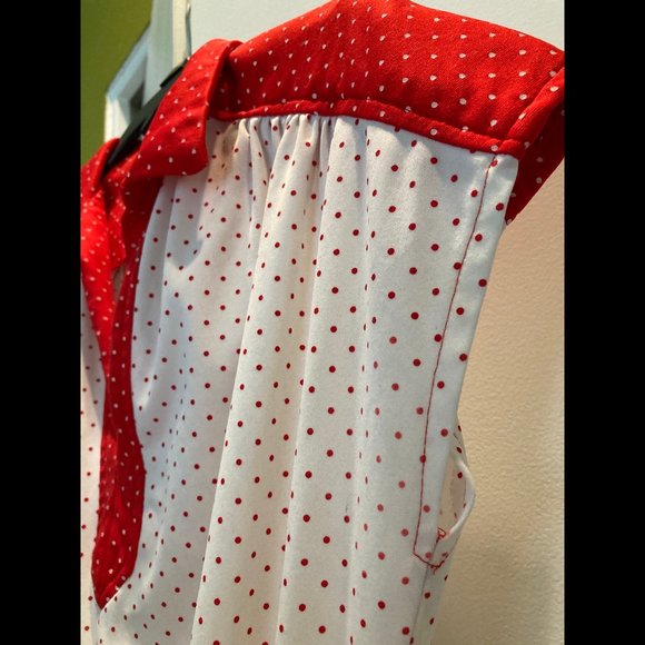 Vintage White & Red Polka Dot Sleeveless Dress Sz S/M Full Circle Skirt - Picture 9 of 13